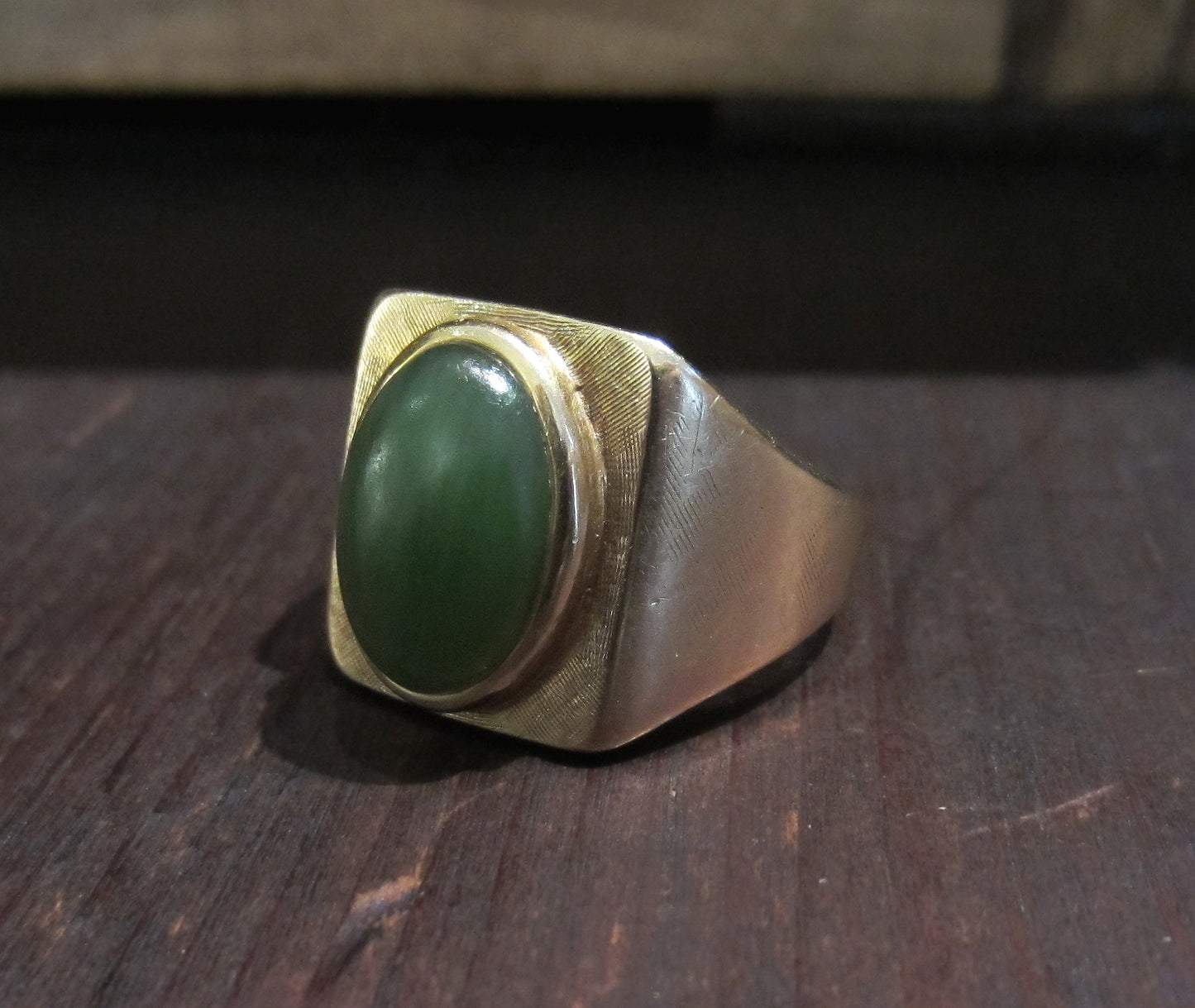 SOLD--Vintage Men's Jade Ring 14k c. 1970