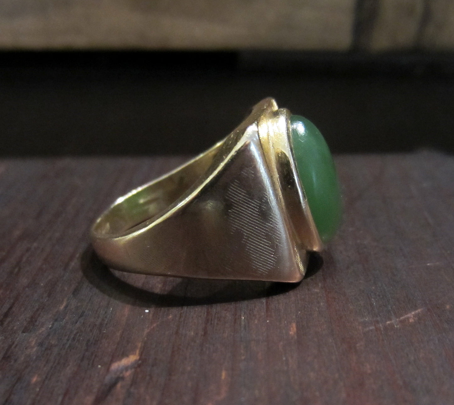 SOLD--Vintage Men's Jade Ring 14k c. 1970