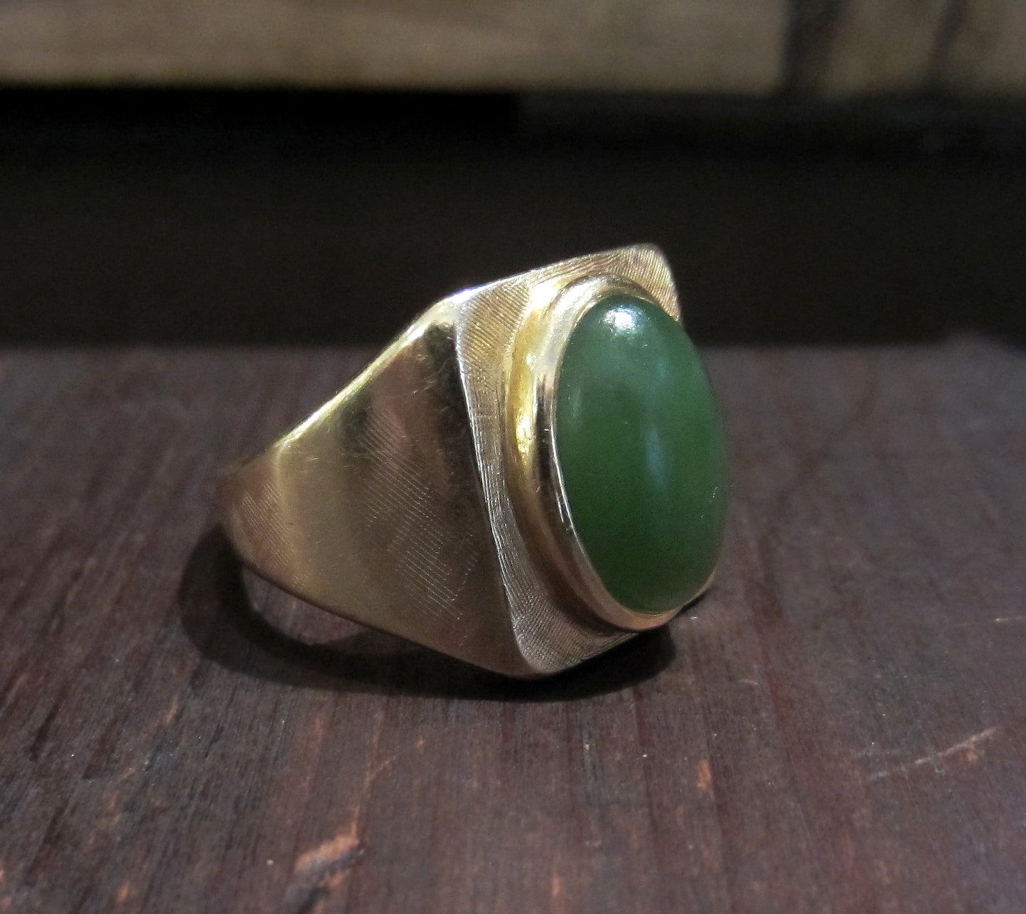 SOLD--Vintage Men's Jade Ring 14k c. 1970