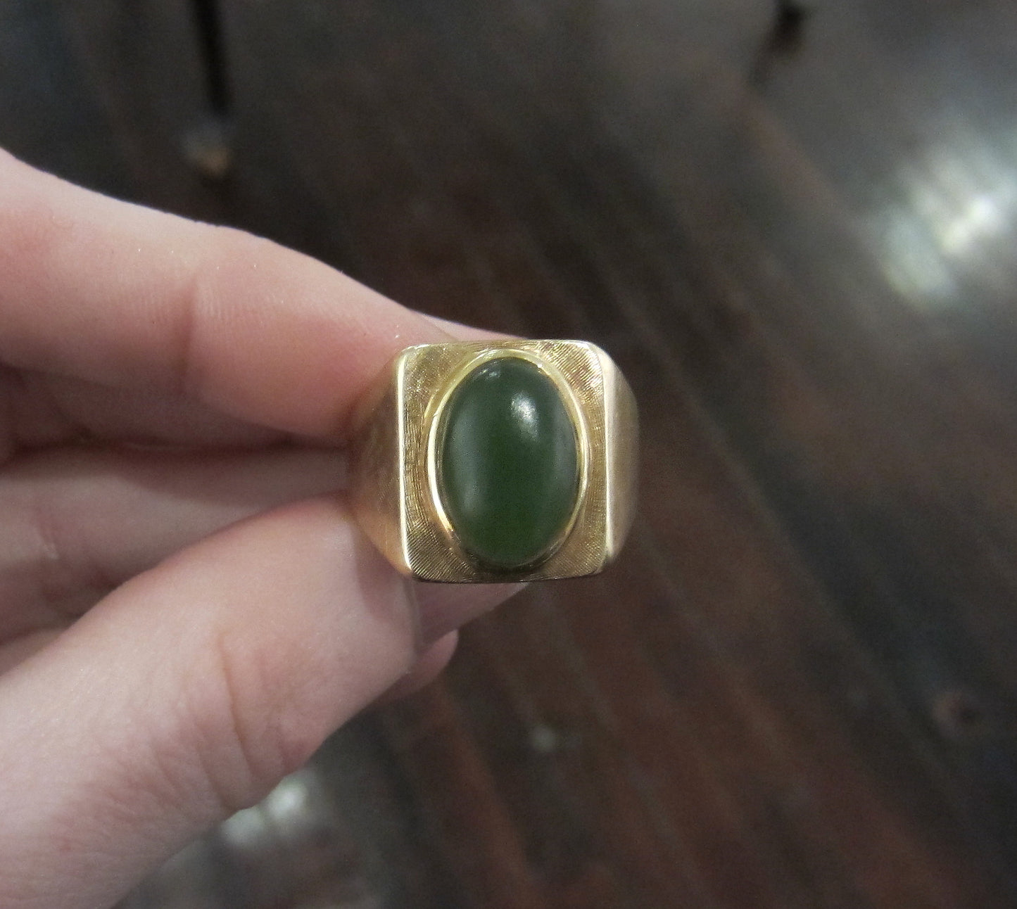 SOLD--Vintage Men's Jade Ring 14k c. 1970