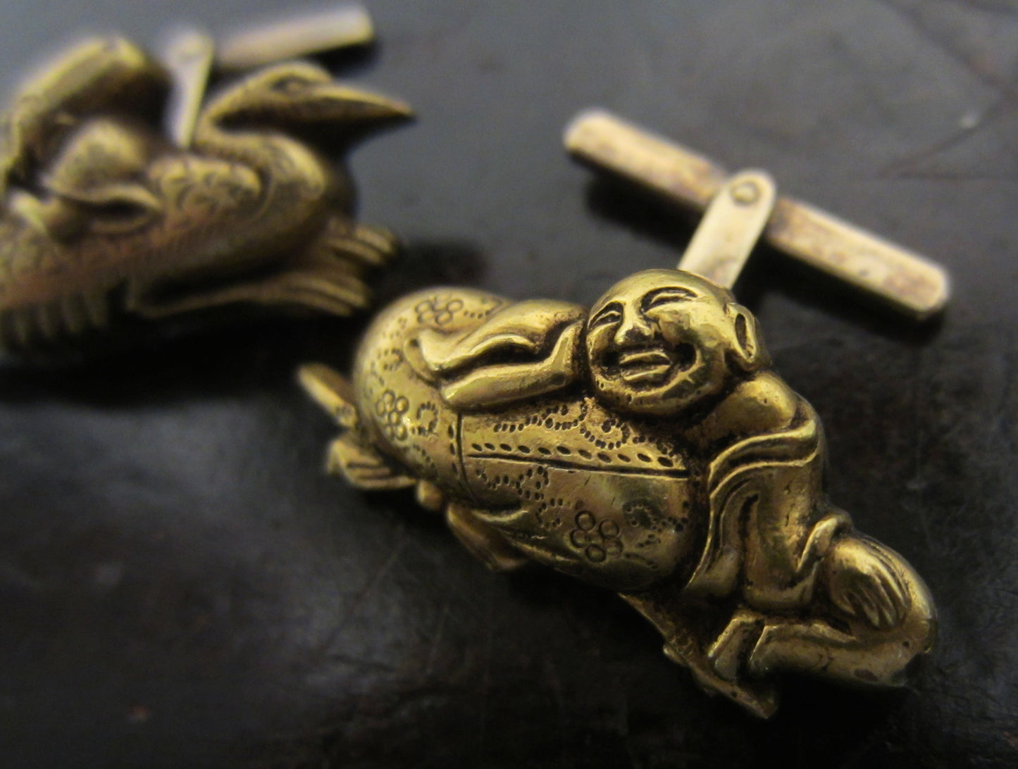 Victorian Japanese Menuki Cufflinks 9k/Silver c. 1870