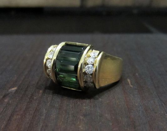 SOLD--Very Chic Tourmaline and Diamond Ring 18k c. 1980s