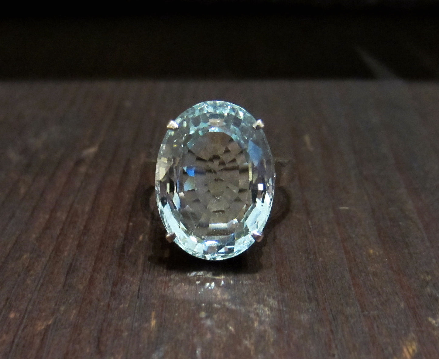 SOLD--Vintage Aquamarine Cocktail Ring 14k c. 1960