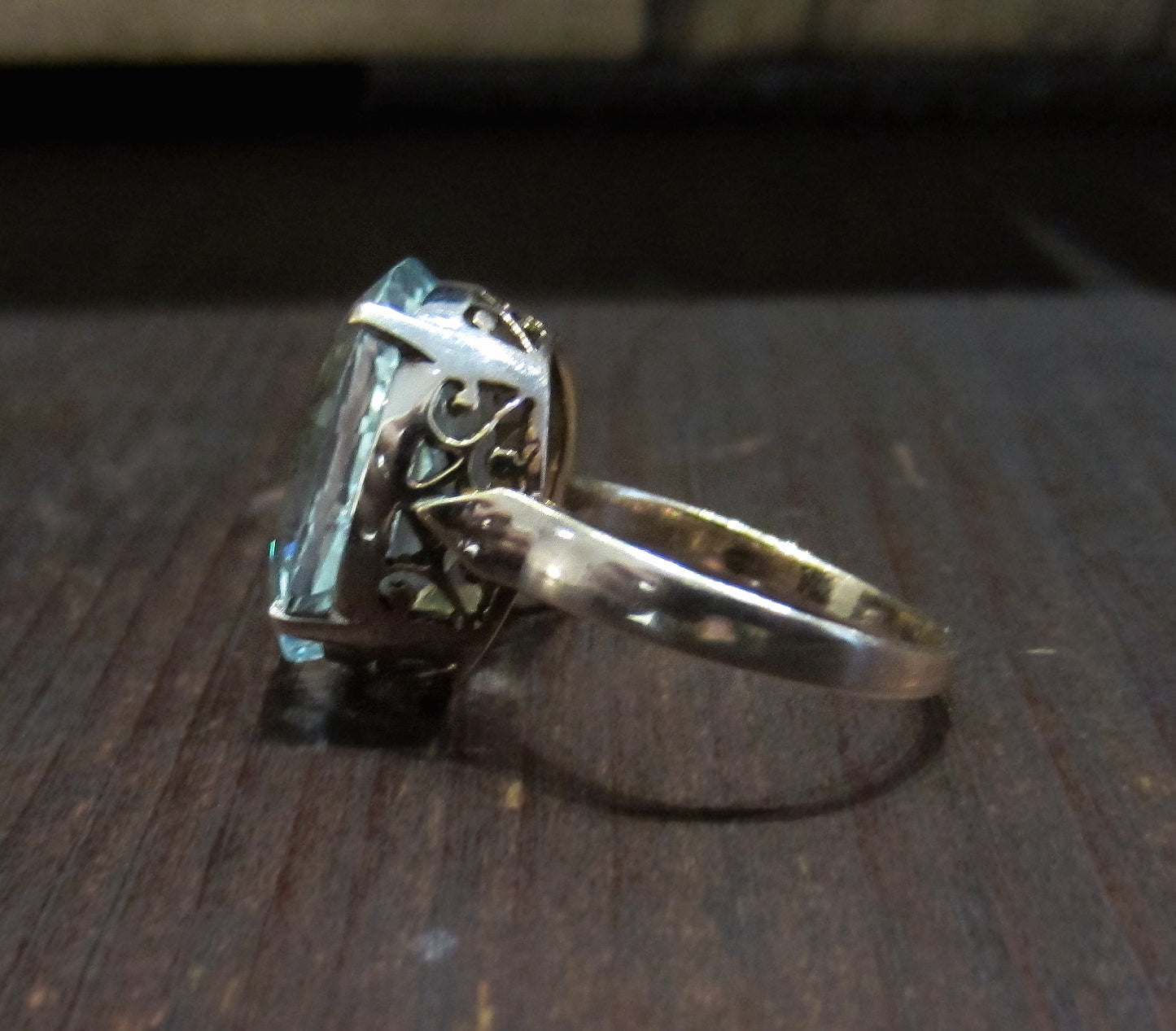 SOLD--Vintage Aquamarine Cocktail Ring 14k c. 1960