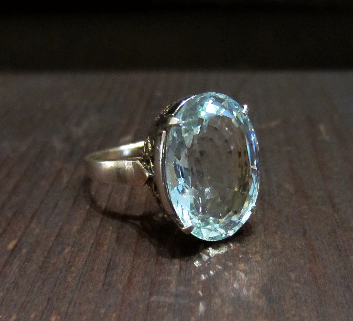 SOLD--Vintage Aquamarine Cocktail Ring 14k c. 1960