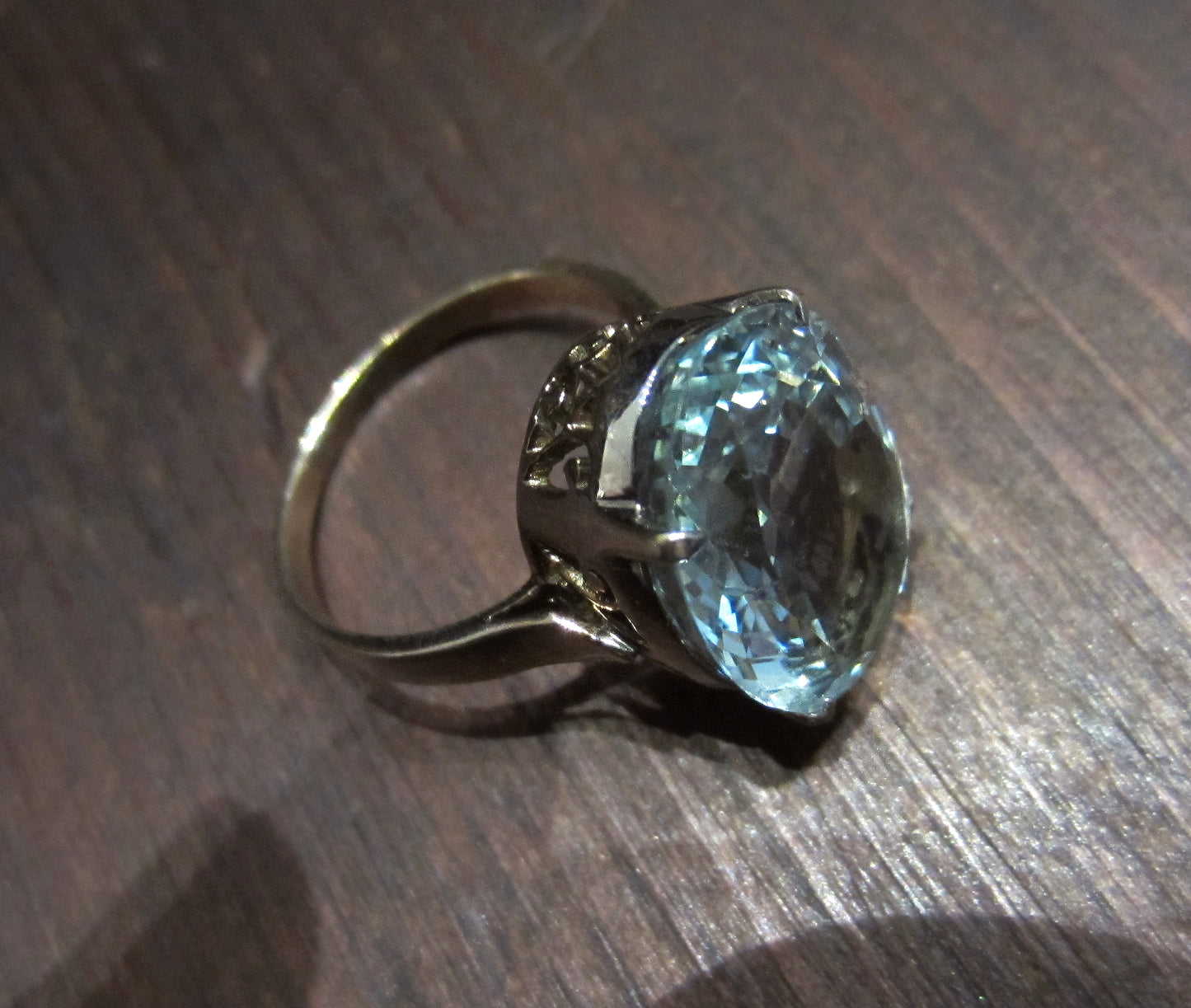 SOLD--Vintage Aquamarine Cocktail Ring 14k c. 1960