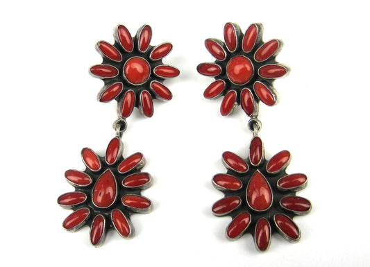 SOLD--Bold Vintage Coral Cluster Earrings Sterling Silver, Federico Jimenez c. 1980