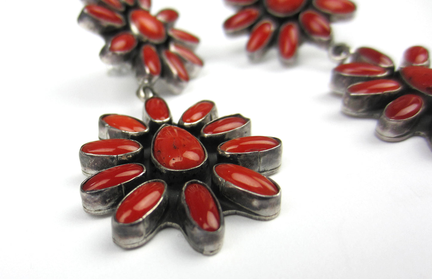 SOLD--Bold Vintage Coral Cluster Earrings Sterling Silver, Federico Jimenez c. 1980