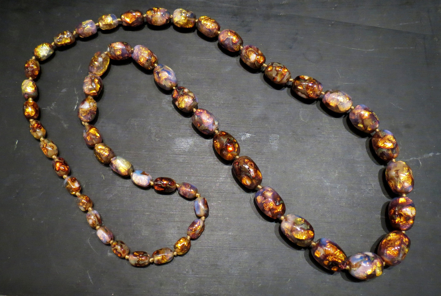 SOLD--Art Deco Graduated Gold Venetian Glass Foil Beads c. 1930