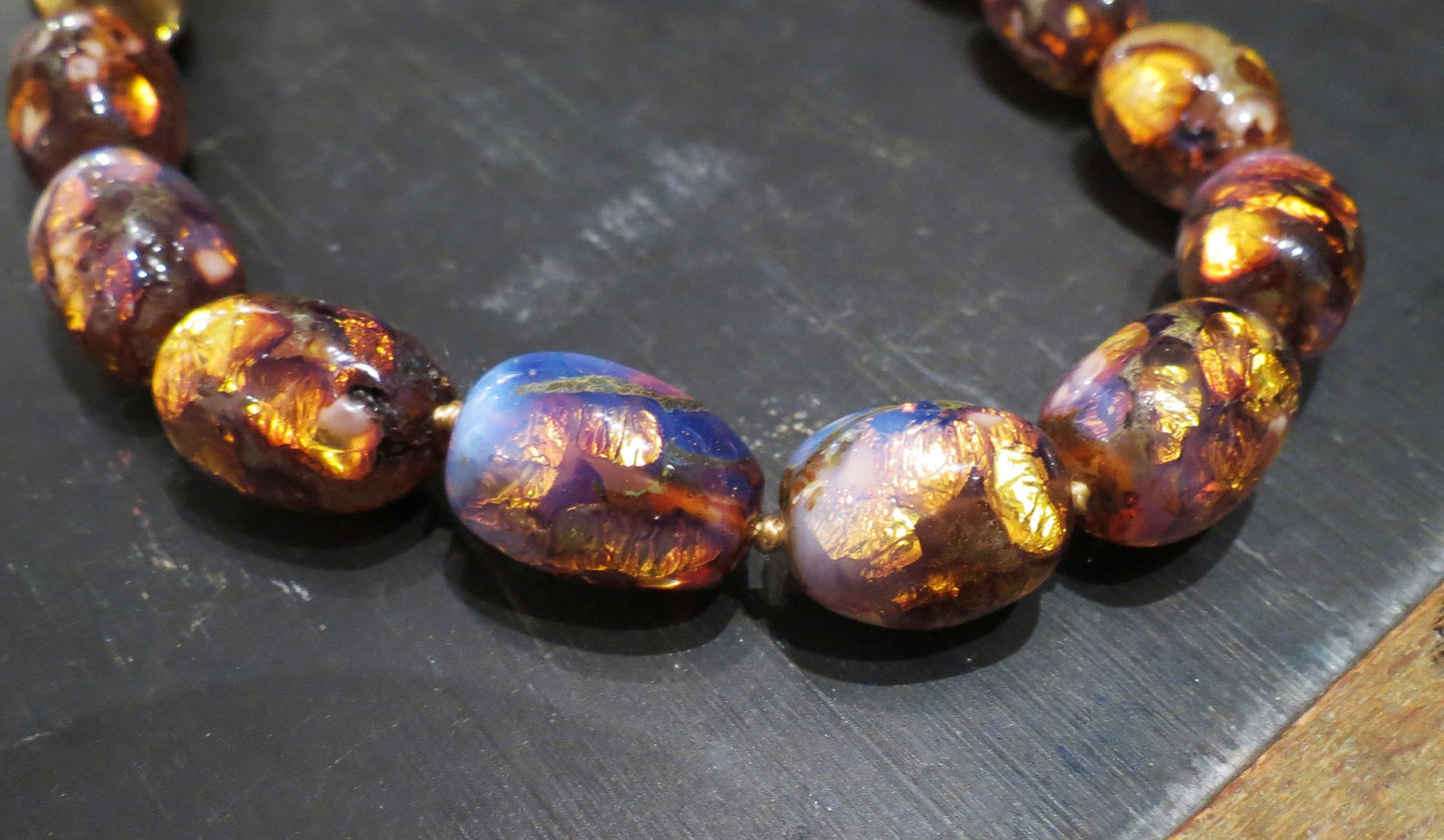 SOLD--Art Deco Graduated Gold Venetian Glass Foil Beads c. 1930