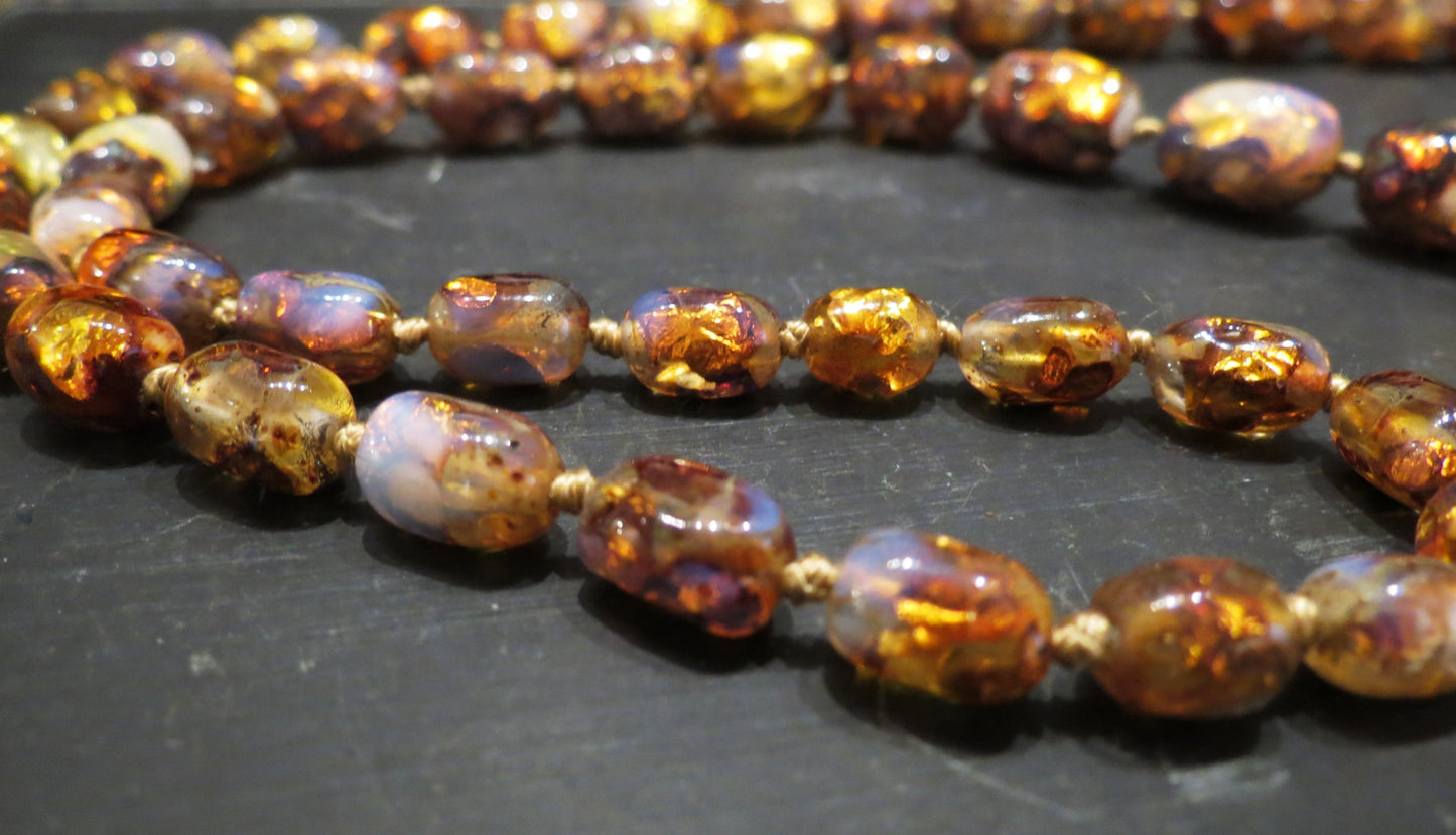 SOLD--Art Deco Graduated Gold Venetian Glass Foil Beads c. 1930