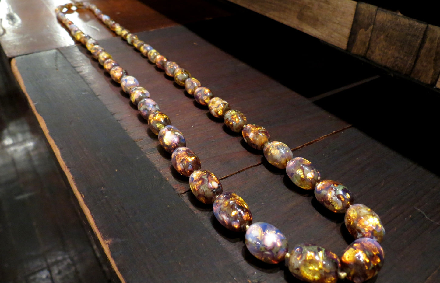 SOLD--Art Deco Graduated Gold Venetian Glass Foil Beads c. 1930