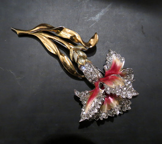 SOLD--Incredible Marcel Boucher Enamel Carnation Brooch c. 1941