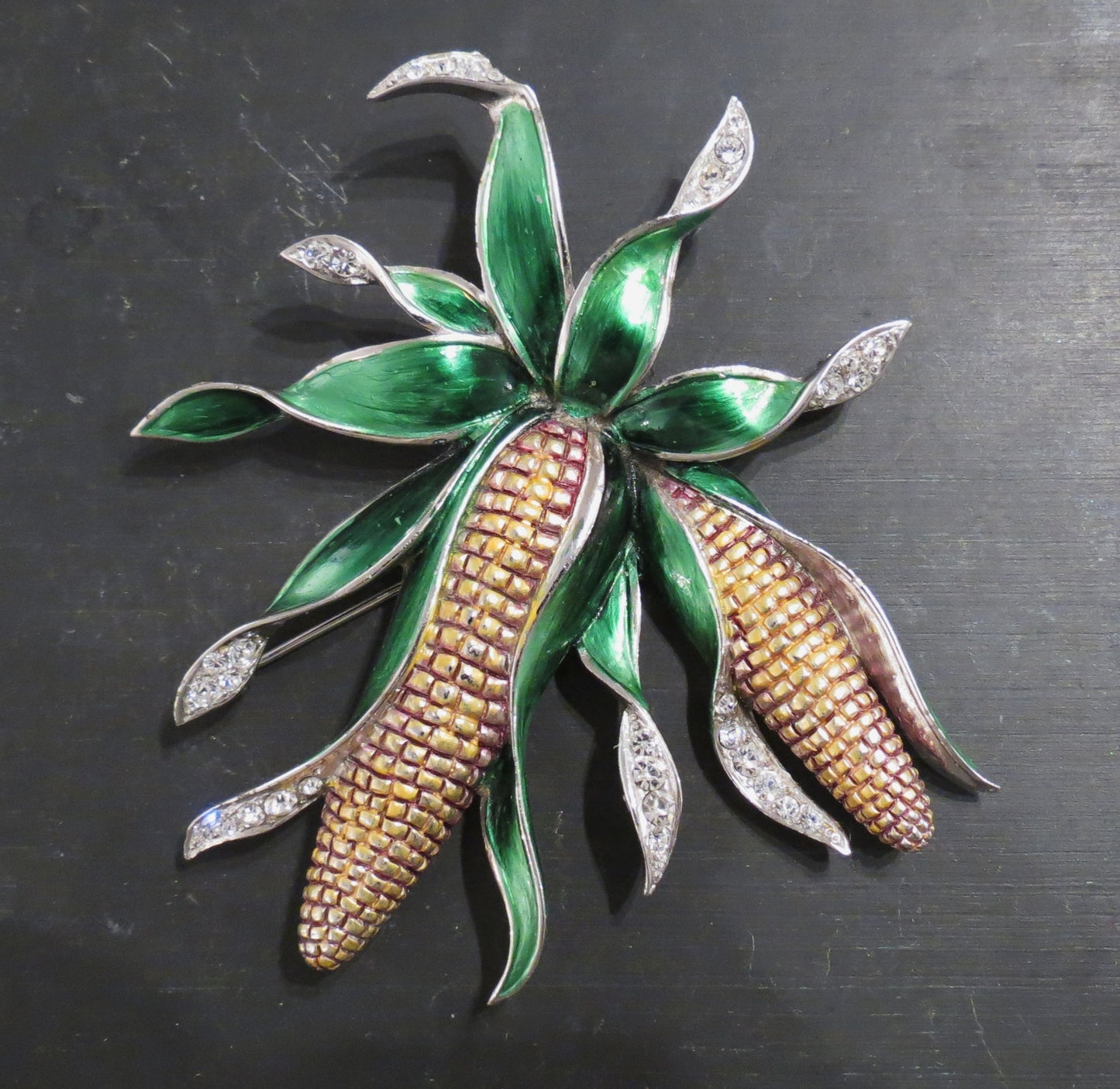 SOLD--Rare Marcel Boucher Enamel Corn Cob Brooch c. 1941