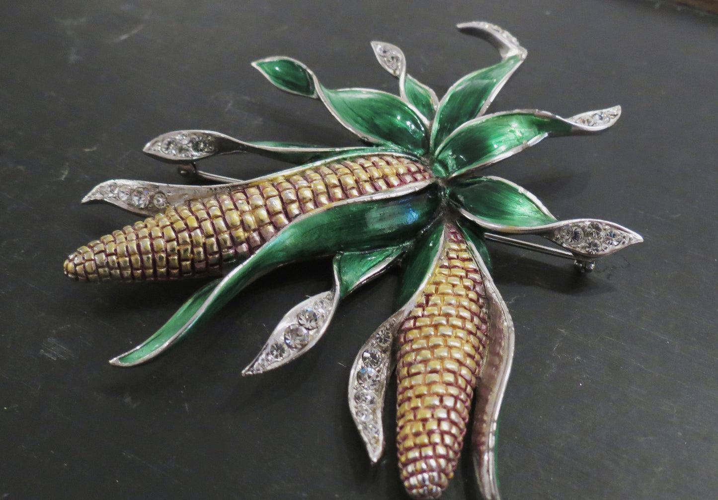 SOLD--Rare Marcel Boucher Enamel Corn Cob Brooch c. 1941