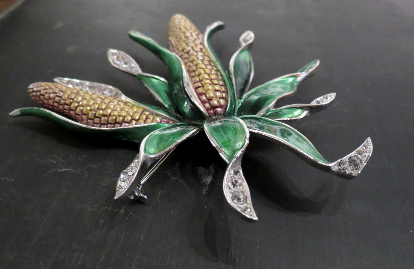 SOLD--Rare Marcel Boucher Enamel Corn Cob Brooch c. 1941