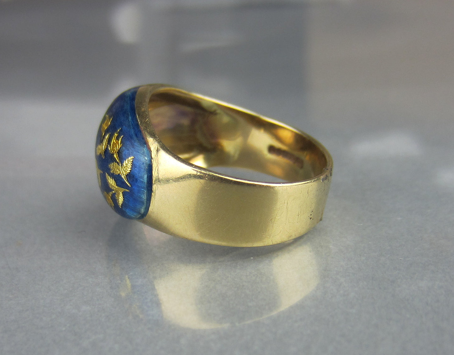 SOLD--Mid-Century Enamel Flower Ring 14k, London 1969