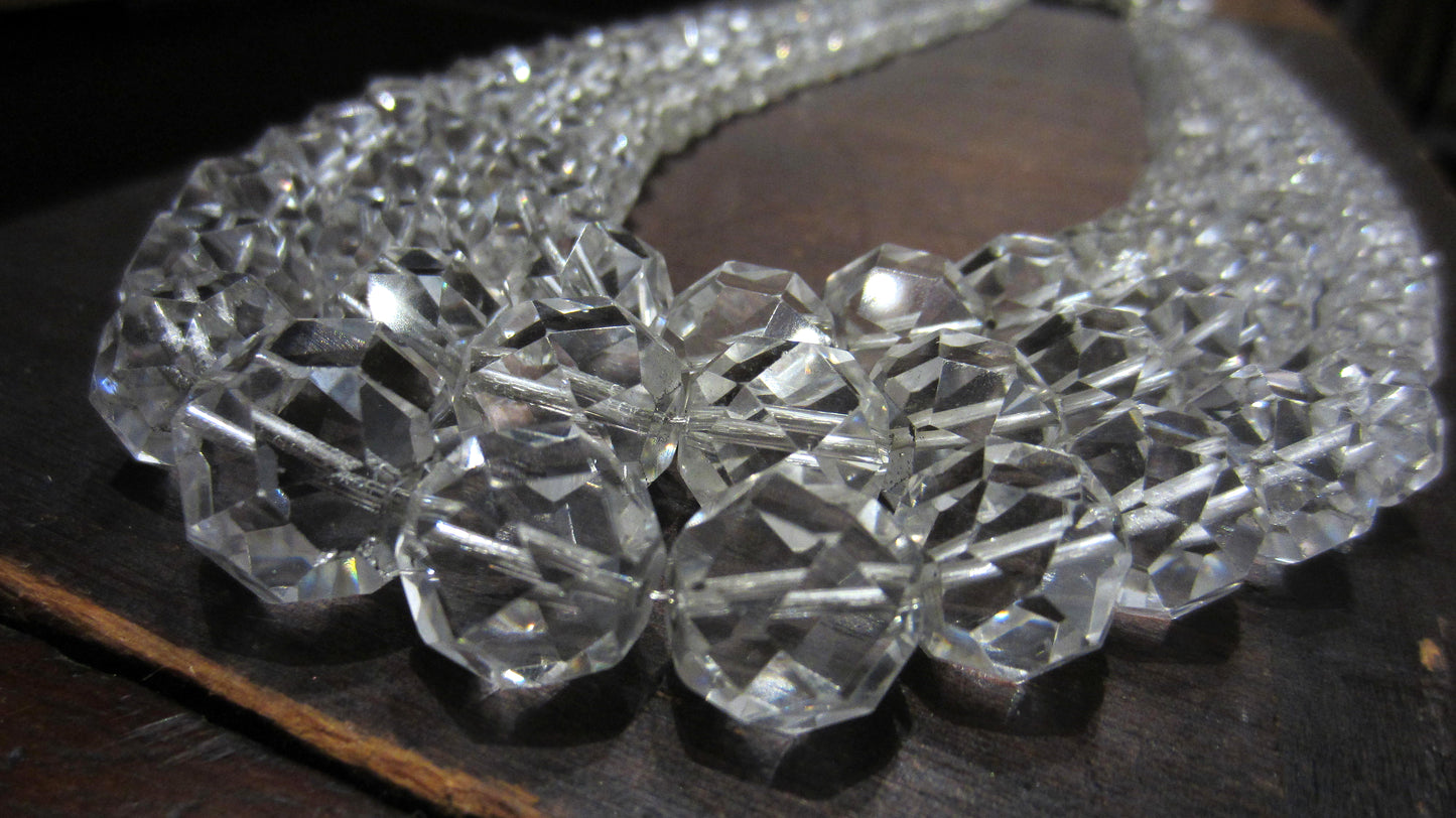 Art Deco Graduated Rock Crystal Three Strand Necklace Silver c. 1940