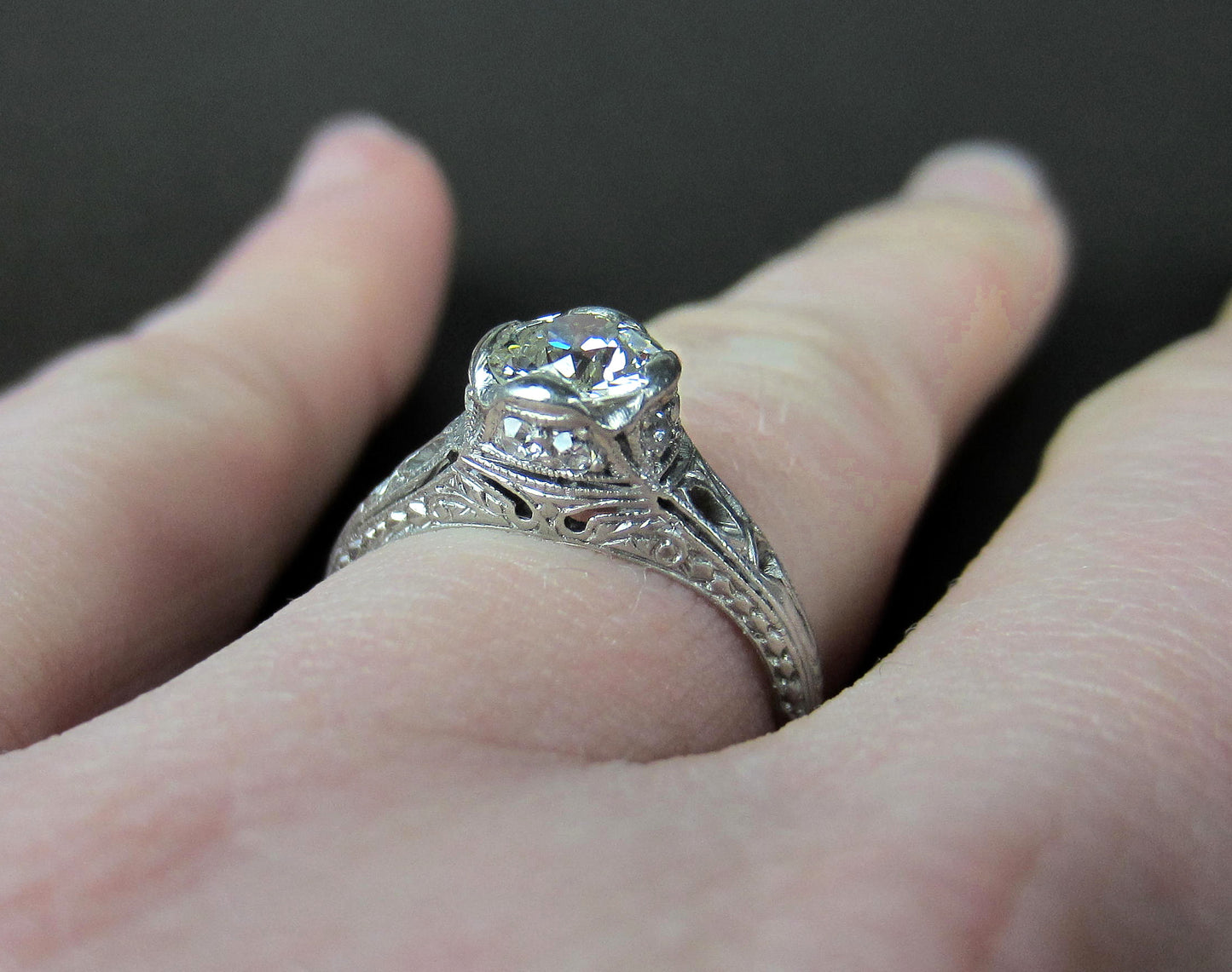 Art Deco Old European Diamond .55ct Engagement Ring Platinum c. 1920
