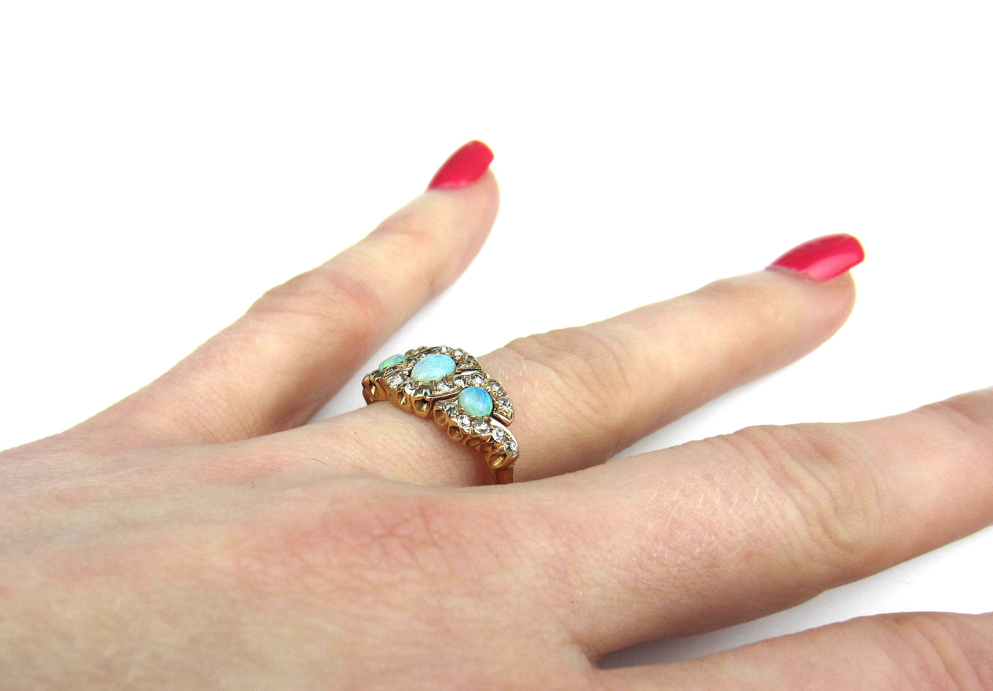 SOLD Victorian Opal and Diamond Ring 14k c. 1900