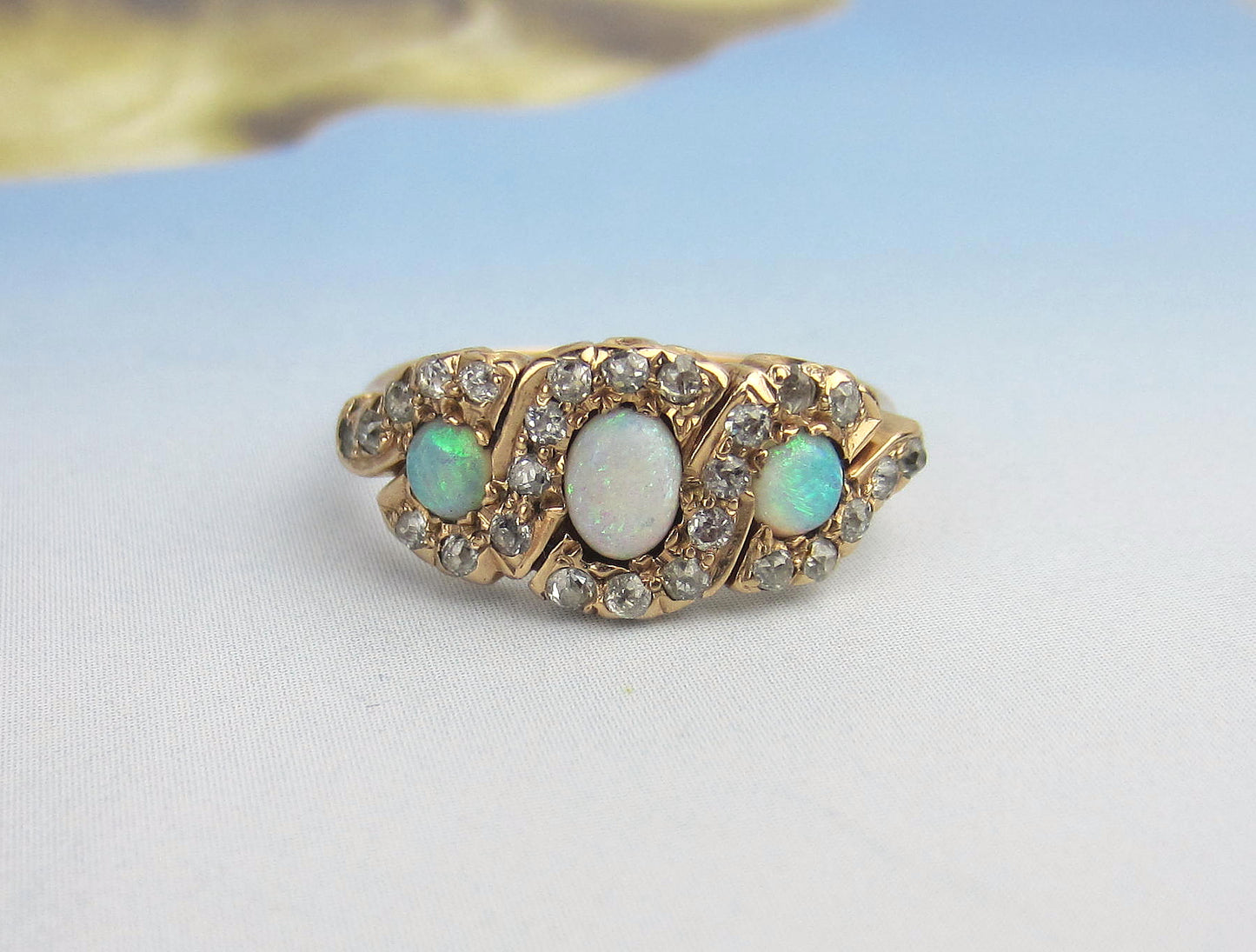 SOLD Victorian Opal and Diamond Ring 14k c. 1900