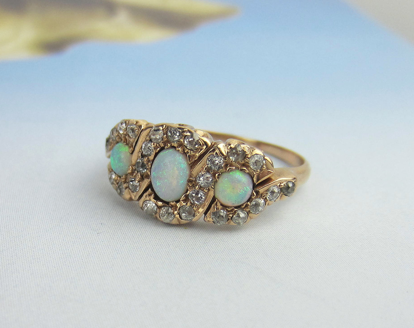 SOLD Victorian Opal and Diamond Ring 14k c. 1900