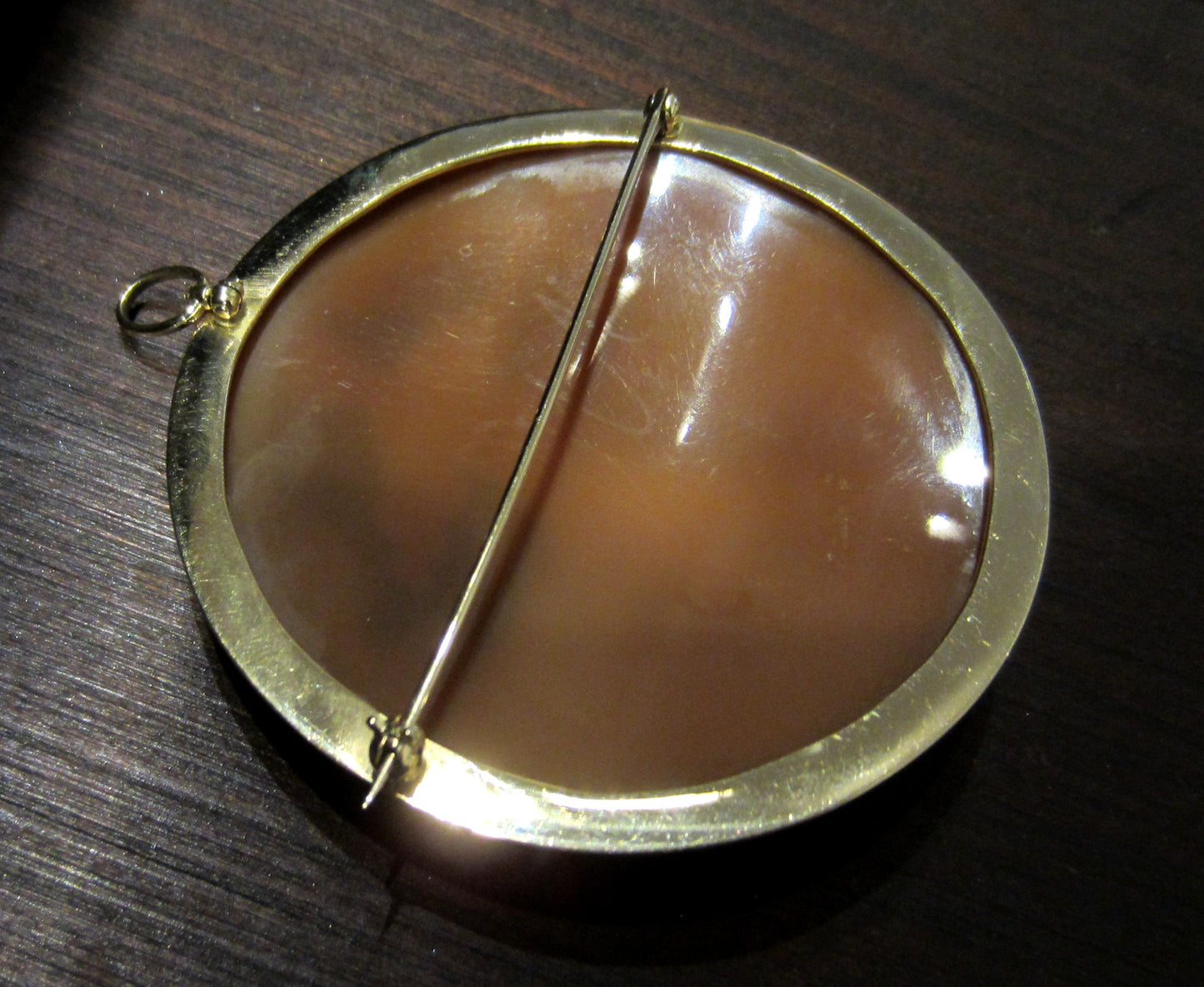 SOLD--Vintage Diana the Huntress Shell Cameo Brooch/Pendant 14k, c. 1960