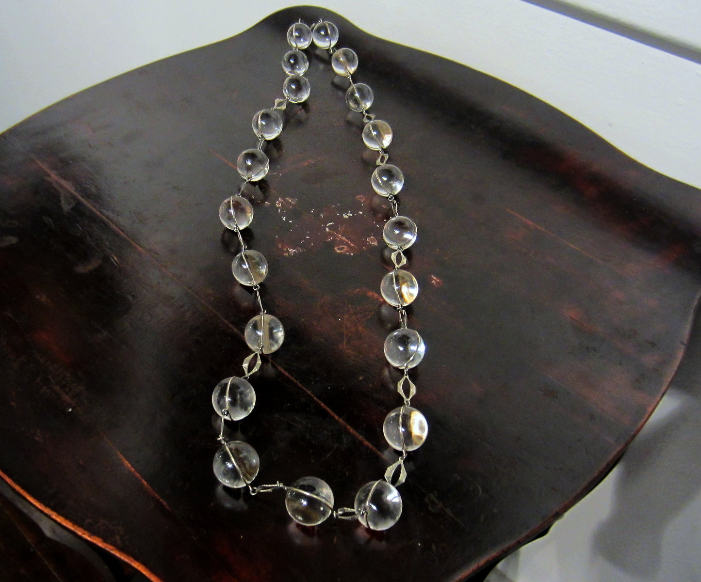 SOLD--Art Deco Massive Pools of Light Rock Crystal Necklace Sterling c. 1930