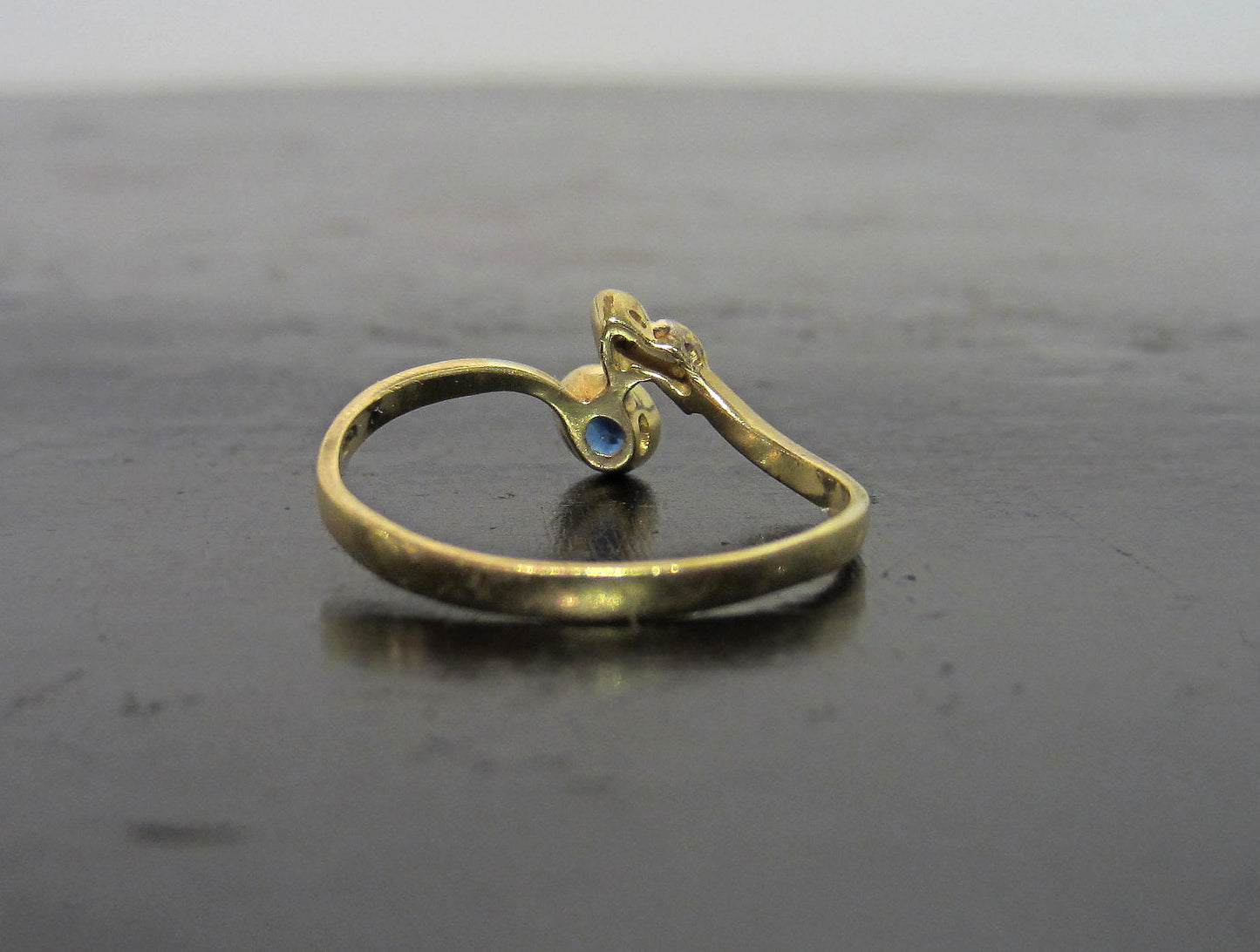 SOLD--Vintage Sapphire and Diamond Bypass Ring 18k, Italy c. 1960