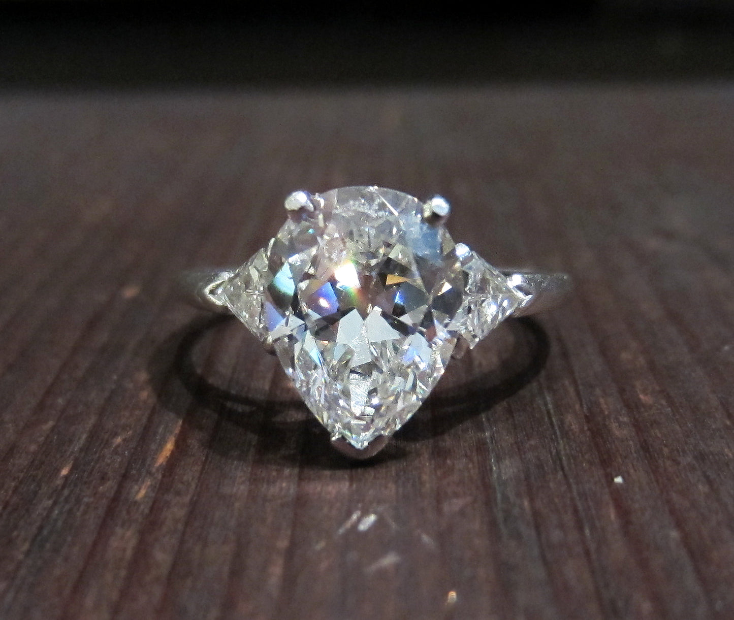 SOLD--Late Art Deco Pear Cut Diamond 2.41ct FVS1 Engagement Ring Platinum c. 1940