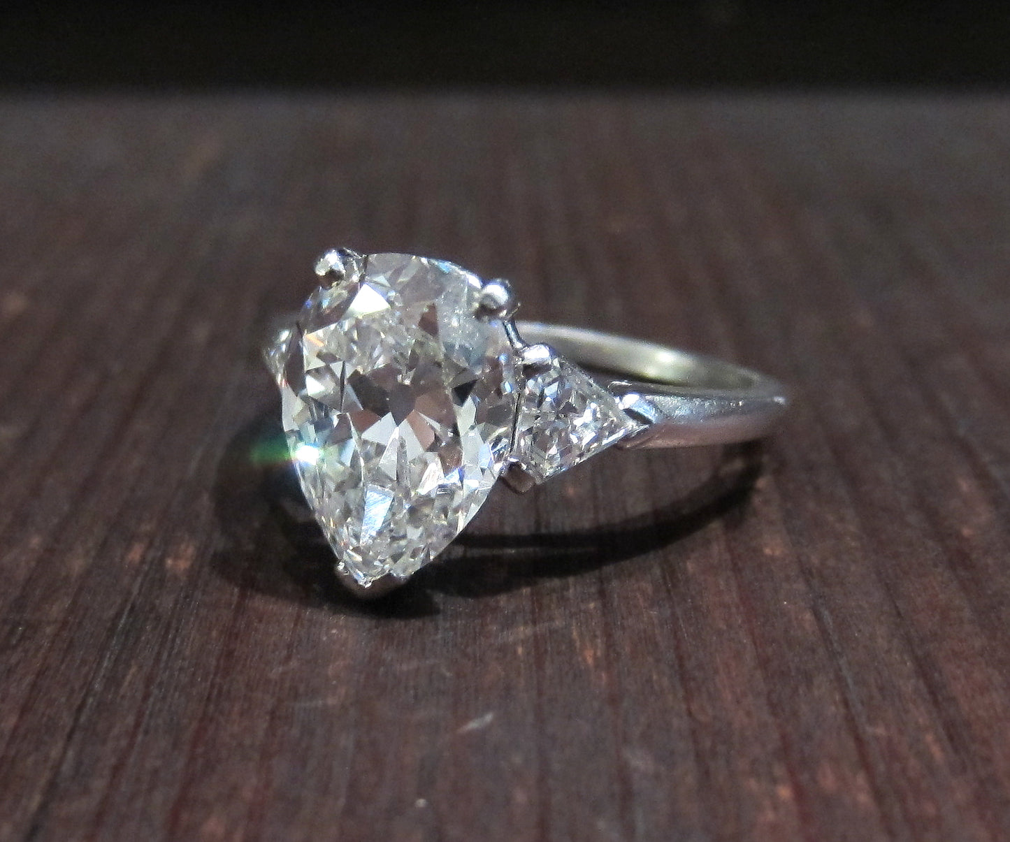 SOLD--Late Art Deco Pear Cut Diamond 2.41ct FVS1 Engagement Ring Platinum c. 1940