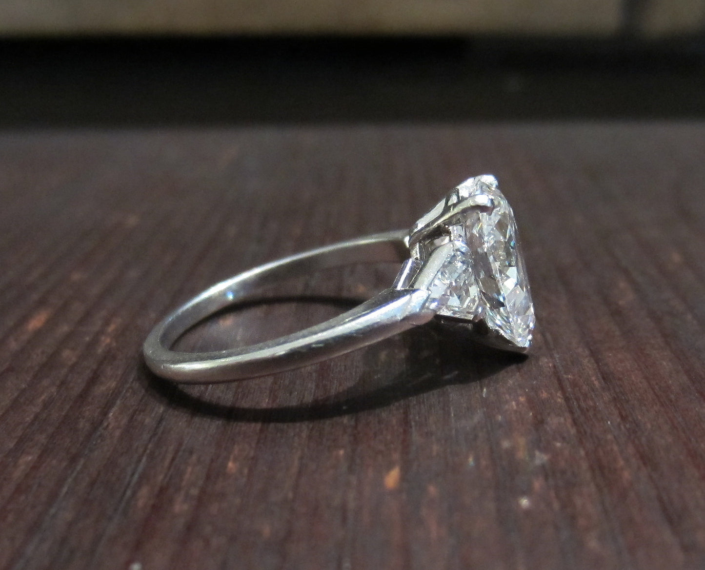 SOLD--Late Art Deco Pear Cut Diamond 2.41ct FVS1 Engagement Ring Platinum c. 1940