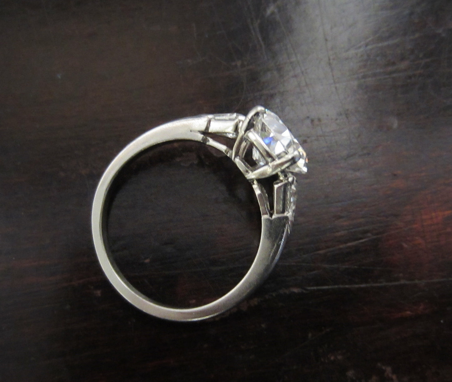 SOLD--Late Art Deco Pear Cut Diamond 2.41ct FVS1 Engagement Ring Platinum c. 1940
