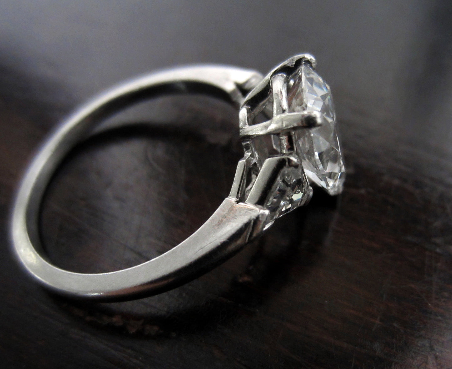 SOLD--Late Art Deco Pear Cut Diamond 2.41ct FVS1 Engagement Ring Platinum c. 1940