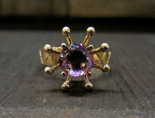 SOLD--Mid-Century Modernist Amethyst Spray Ring 14k, c. 1960