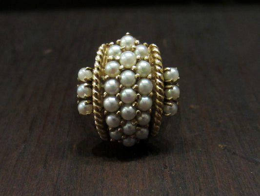 SOLD--Mid-Century Pearl Cluster Ring 14k c. 1960