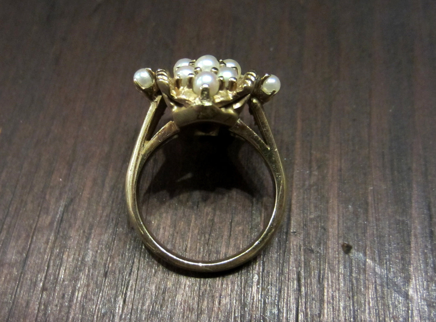SOLD--Mid-Century Pearl Cluster Ring 14k c. 1960
