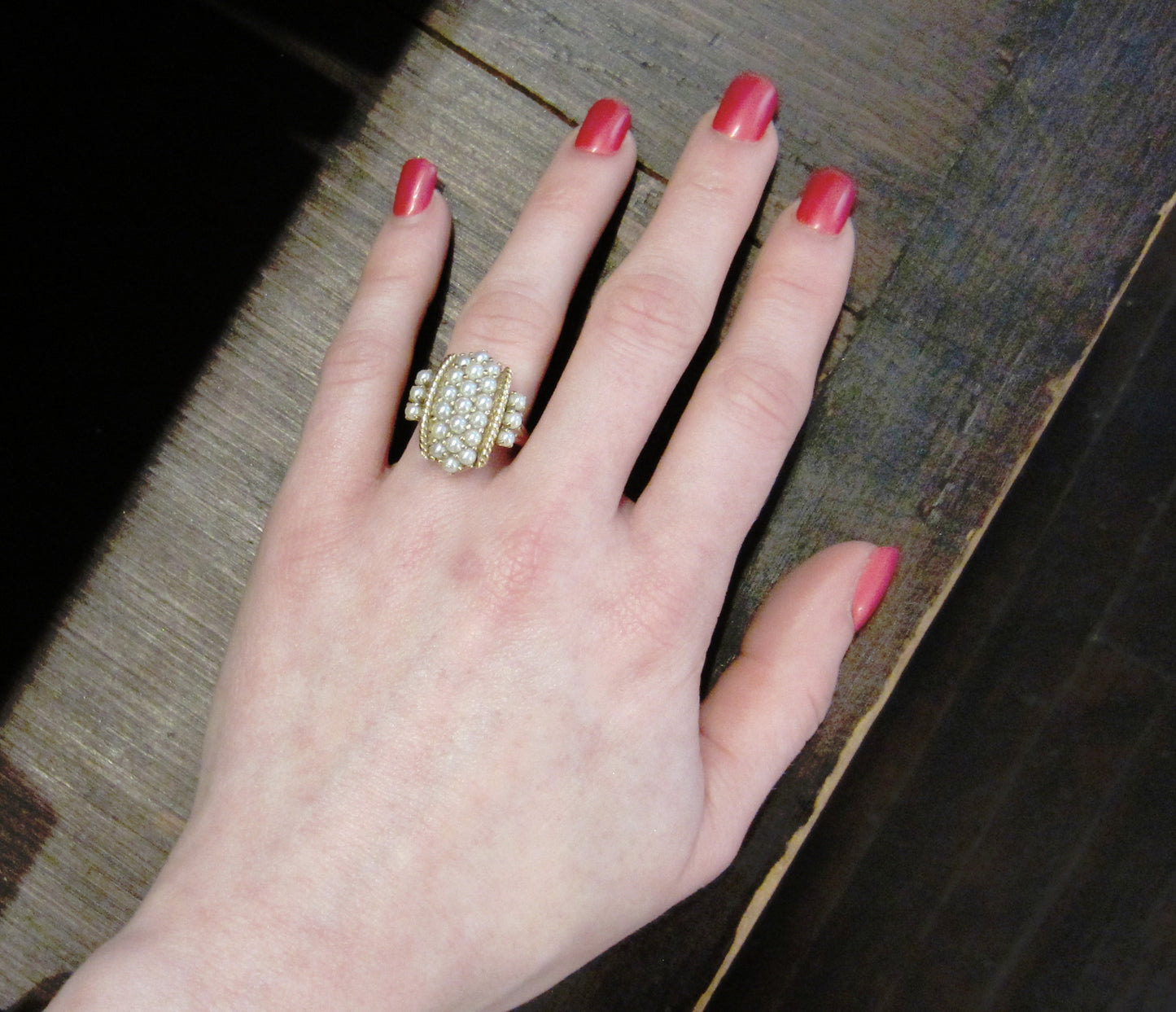 SOLD--Mid-Century Pearl Cluster Ring 14k c. 1960