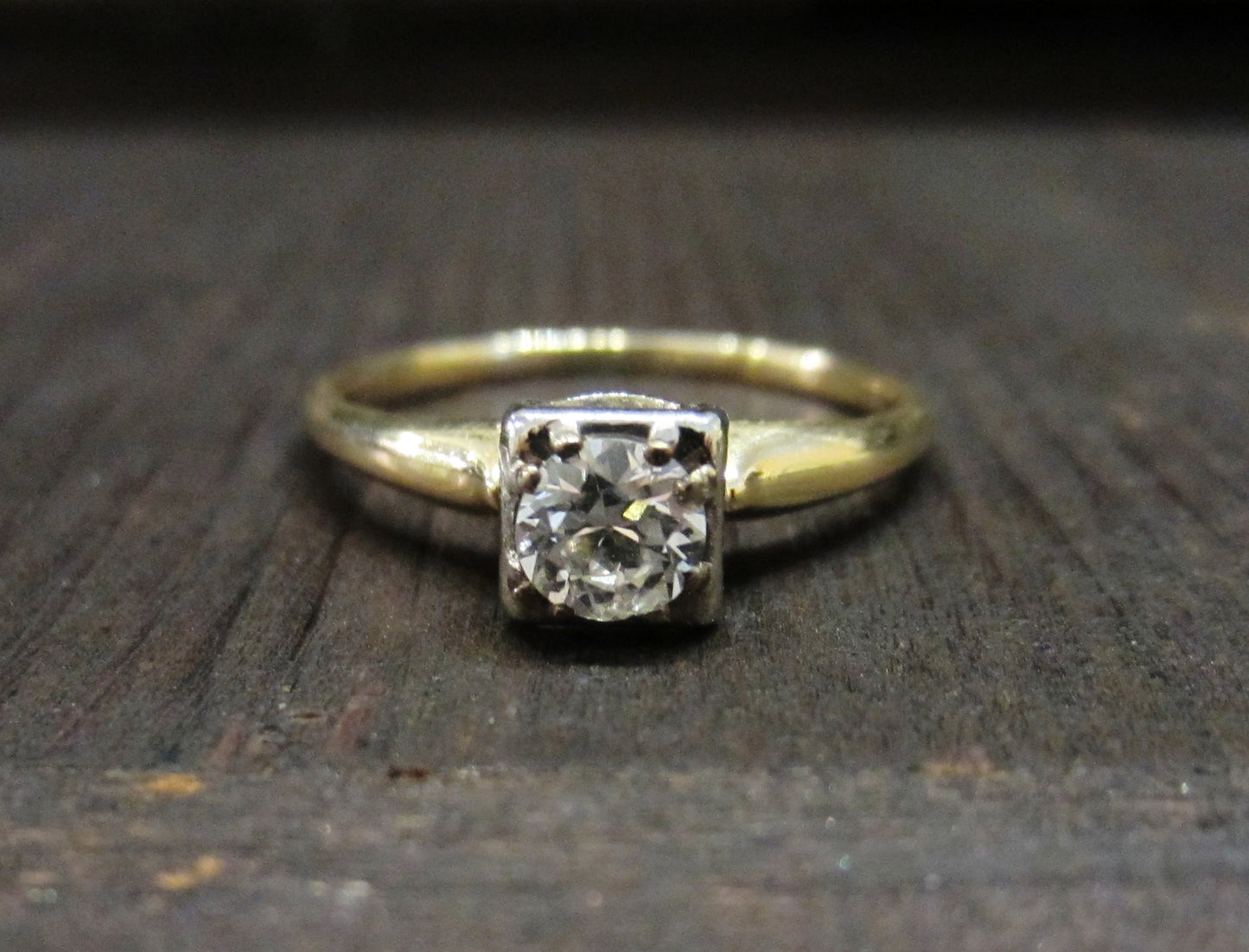 SOLD--Art Deco Old European .40ct Diamond Solitaire Engagement Ring 14k