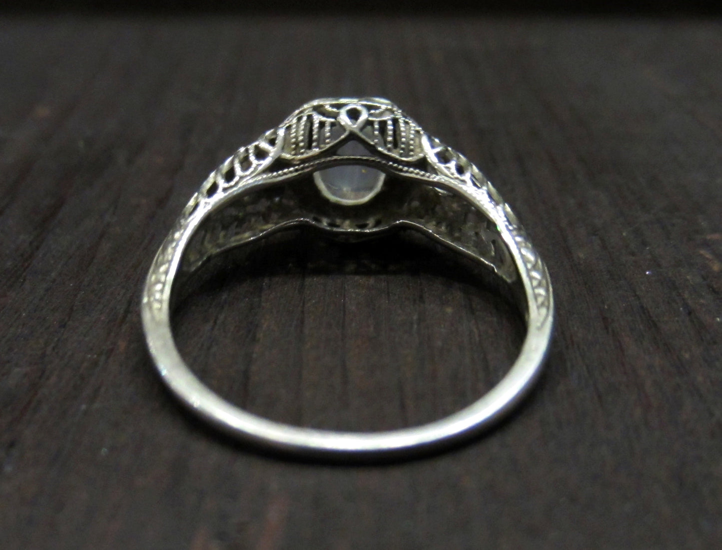 SOLD--Edwardian Moonstone and Old European Diamond Ring 18k, c. 1915