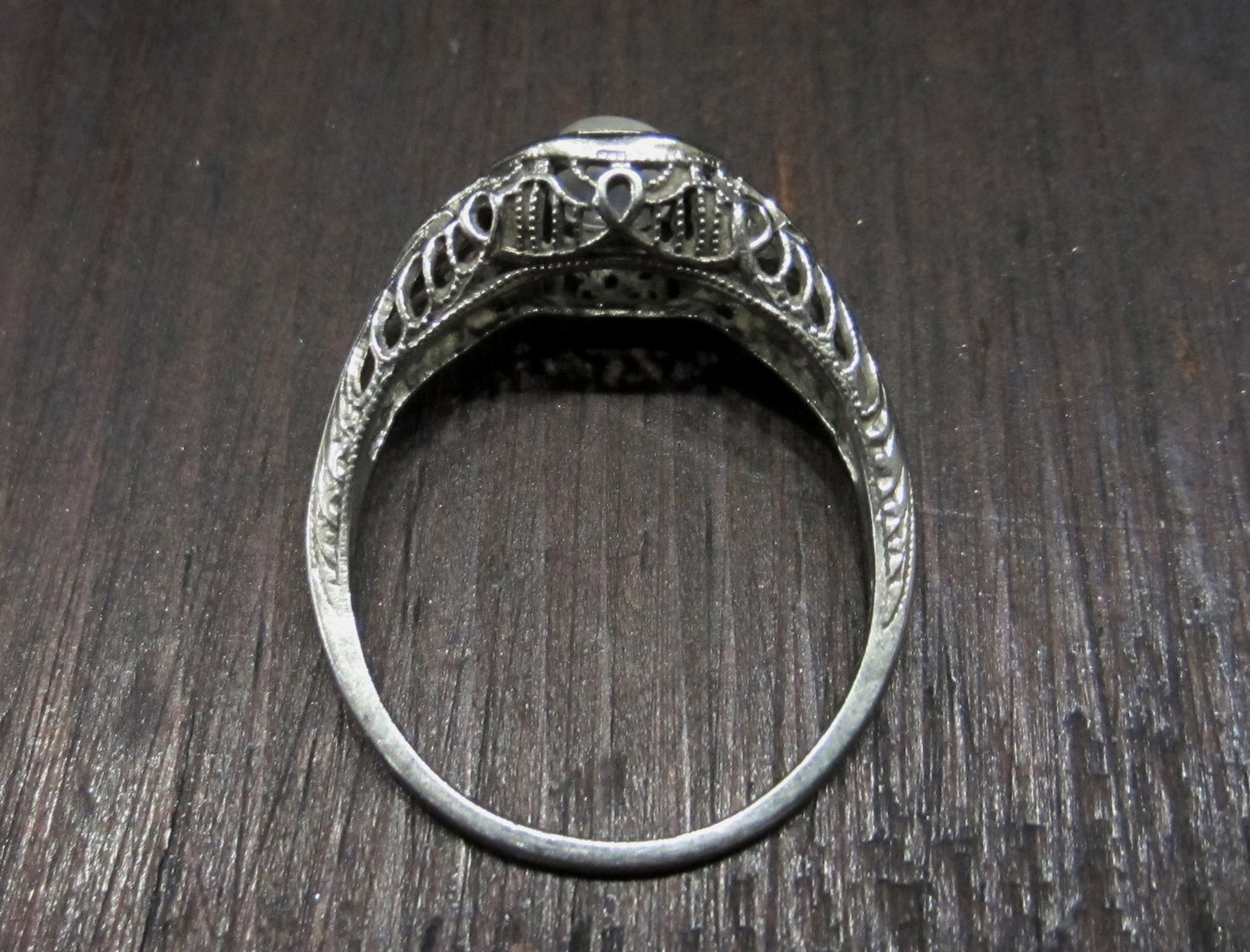 SOLD--Edwardian Moonstone and Old European Diamond Ring 18k, c. 1915