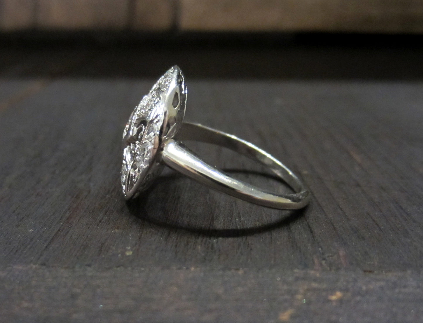 SOLD:  Art Deco Old European .25ct Oval Openwork Ring Platinum/14k