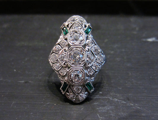 SOLD--Art Deco Old European 1.35ctw Diamond Dinner Ring Platinum, c. 1920