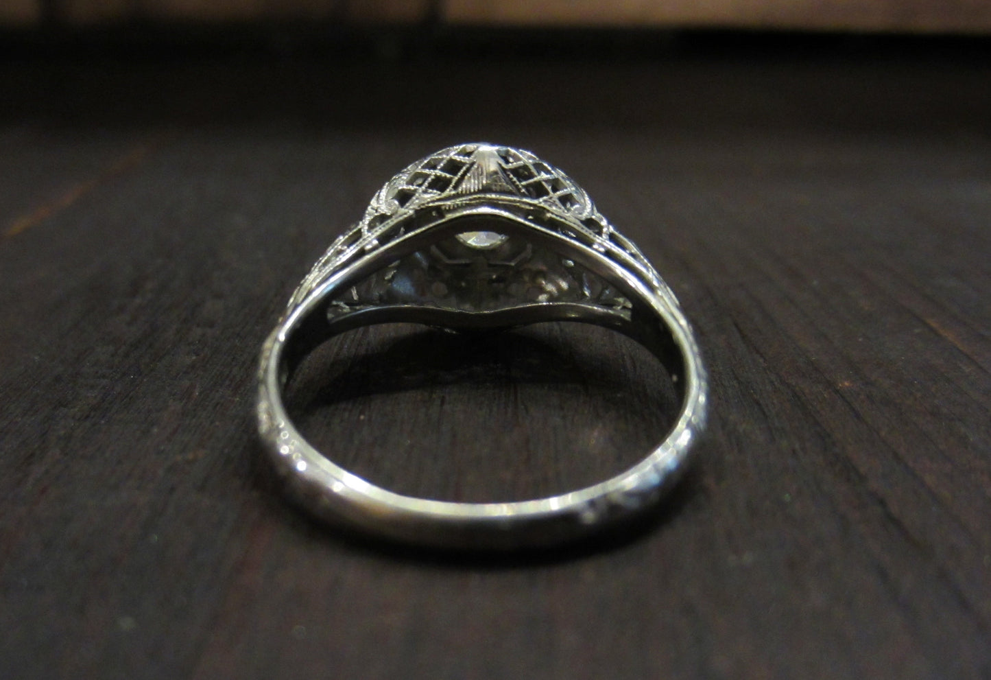 SOLD--Art Deco Old European .30ct Diamond Filigree Engagement Ring 18k c. 1920