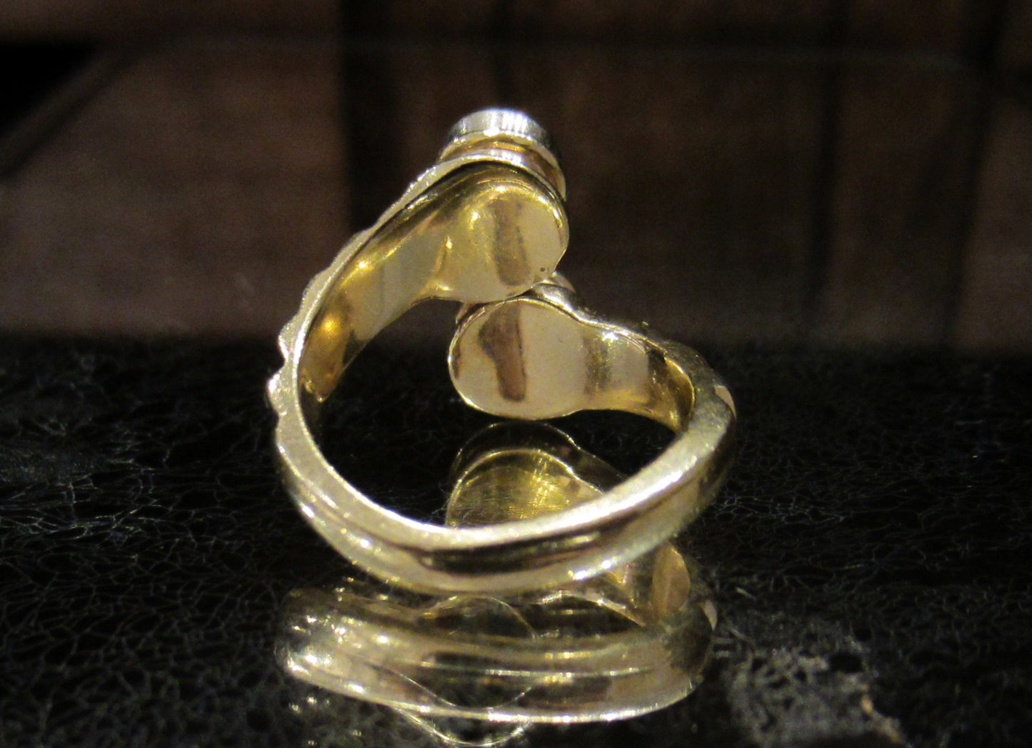 SOLD--Mid-Century Modernist Diamond Bypass Ring 14k c. 1970