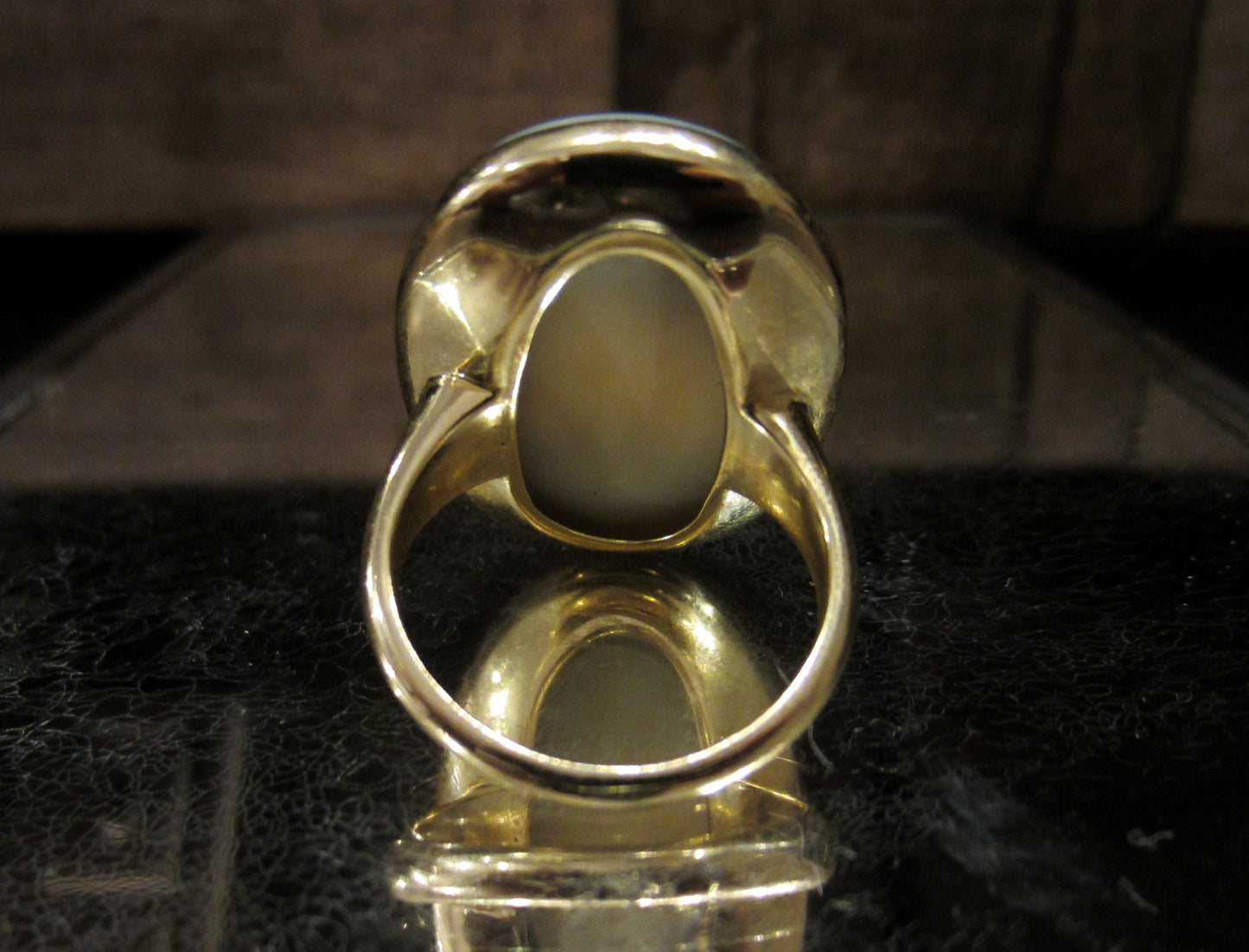 SOLD---Art Deco Onyx Horse Intaglio Ring 14k c. 1930