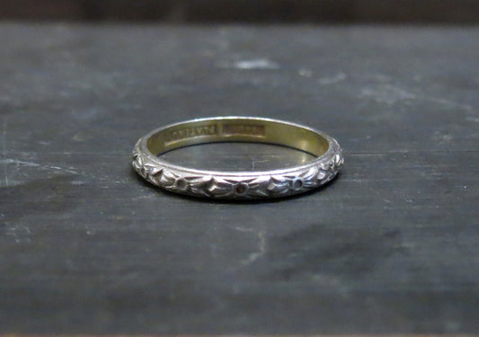 SOLD--Art Deco Patterned Wedding Band Platinum/14k c. 1920