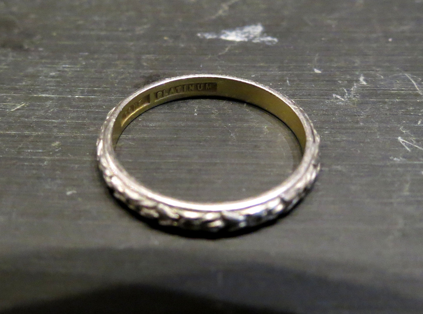 SOLD--Art Deco Patterned Wedding Band Platinum/14k c. 1920