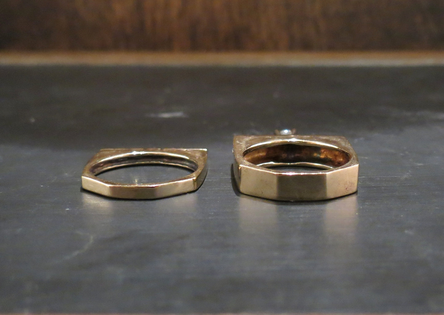 SOLD--Modernist Diamond Wedding Set 14k (2 Rings) c. 1970