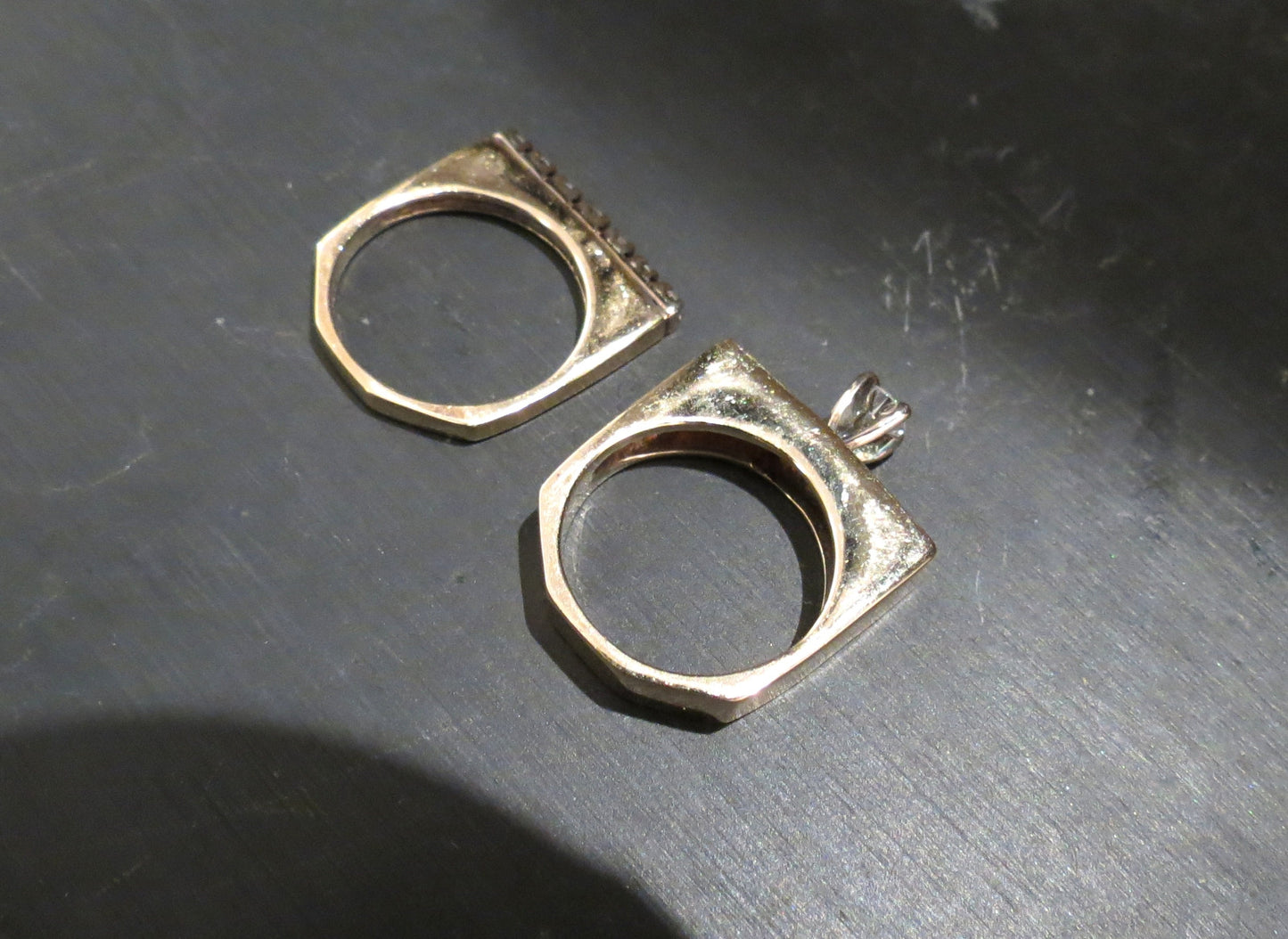 SOLD--Modernist Diamond Wedding Set 14k (2 Rings) c. 1970